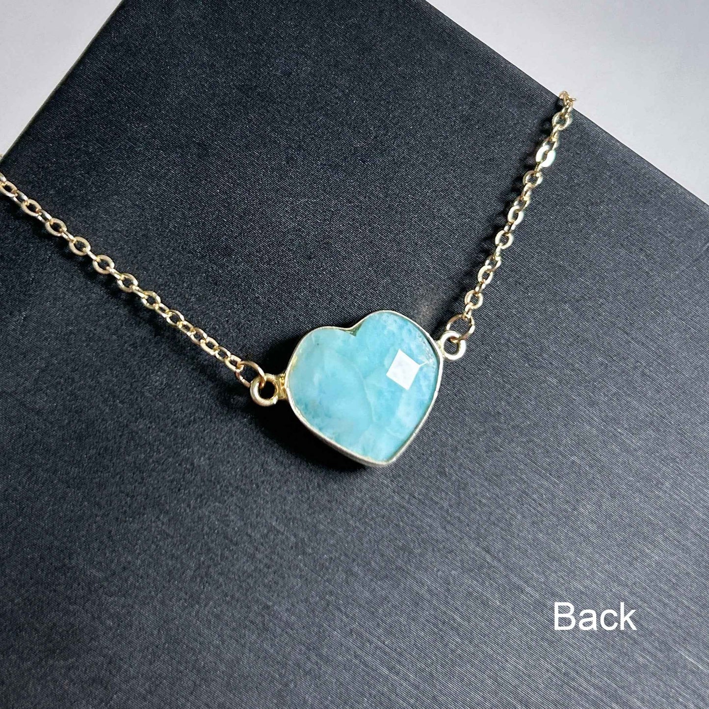 Faceted Larimar in Heart Shape 14k Gold Adjustable Bracelet