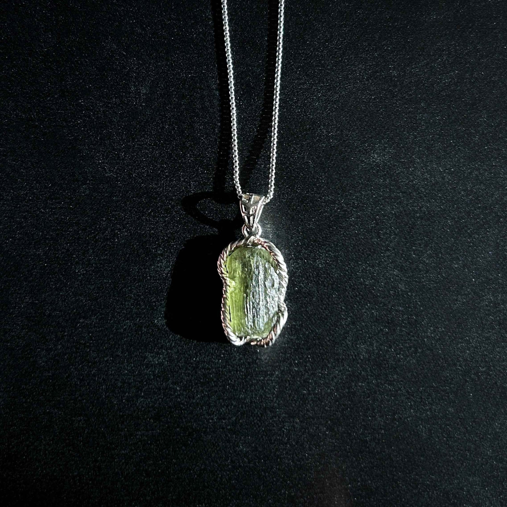 Rare Czech Moldavite 925 Sterling Silver Pendant (chain excluded)