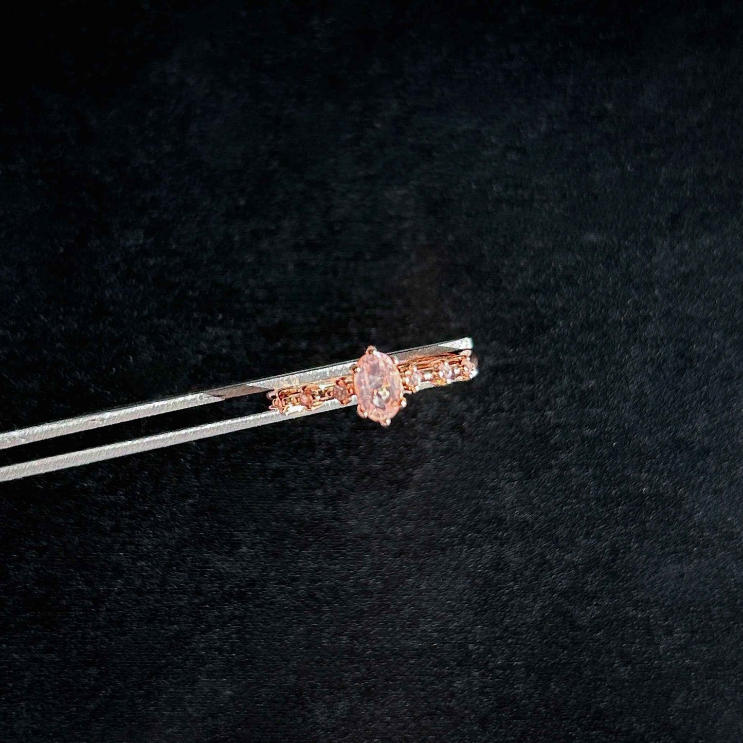 Rose Quartz Adjustable Rose Gold Ring with Zircon