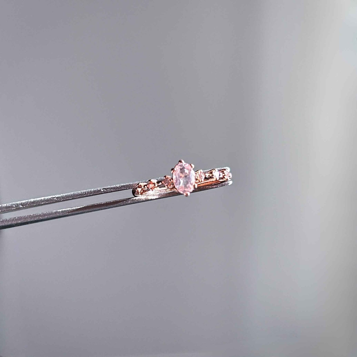 Rose Quartz Adjustable Rose Gold Ring with Zircon