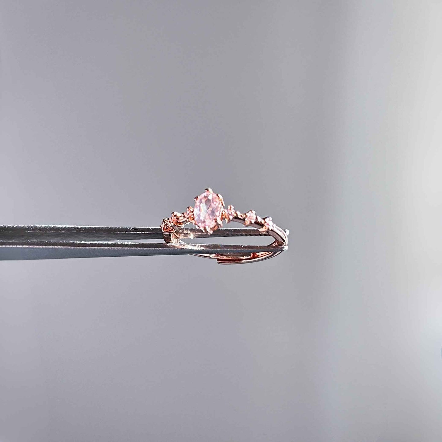 Rose Quartz Adjustable Rose Gold Ring with Zircon