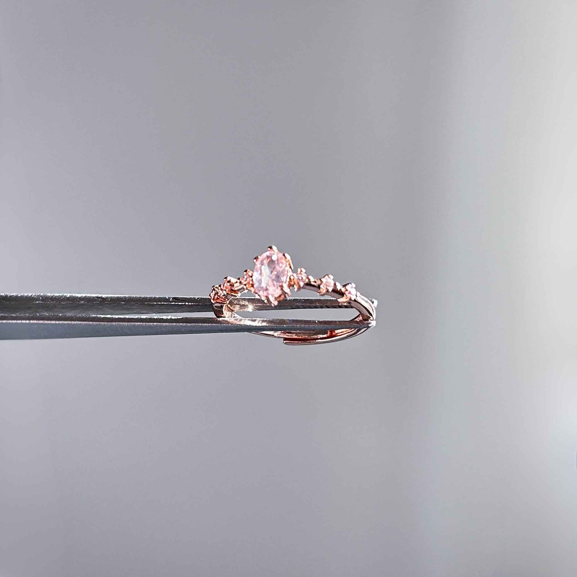 Rose Quartz Adjustable Rose Gold Ring with Zircon