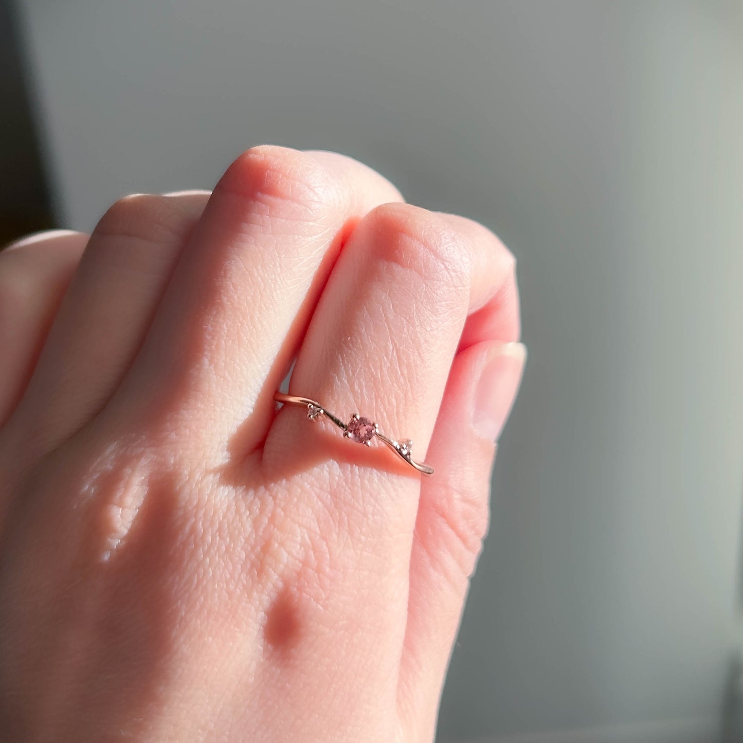 Pink Topaz Adjustable Rose Gold Ring with Zircon