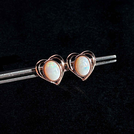 Rare High Quality Australian White Opal Stud Earrings in Rose Gold Filled 925 Sterling Silver
