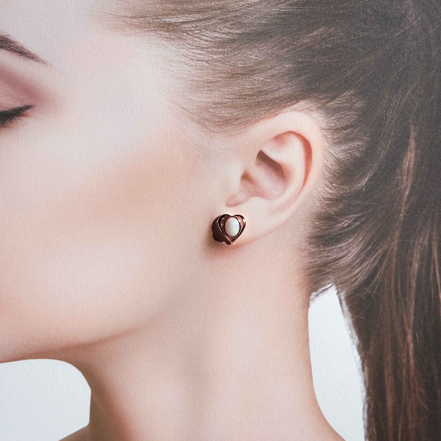 Rare High Quality Australian White Opal Stud Earrings in Rose Gold Filled 925 Sterling Silver