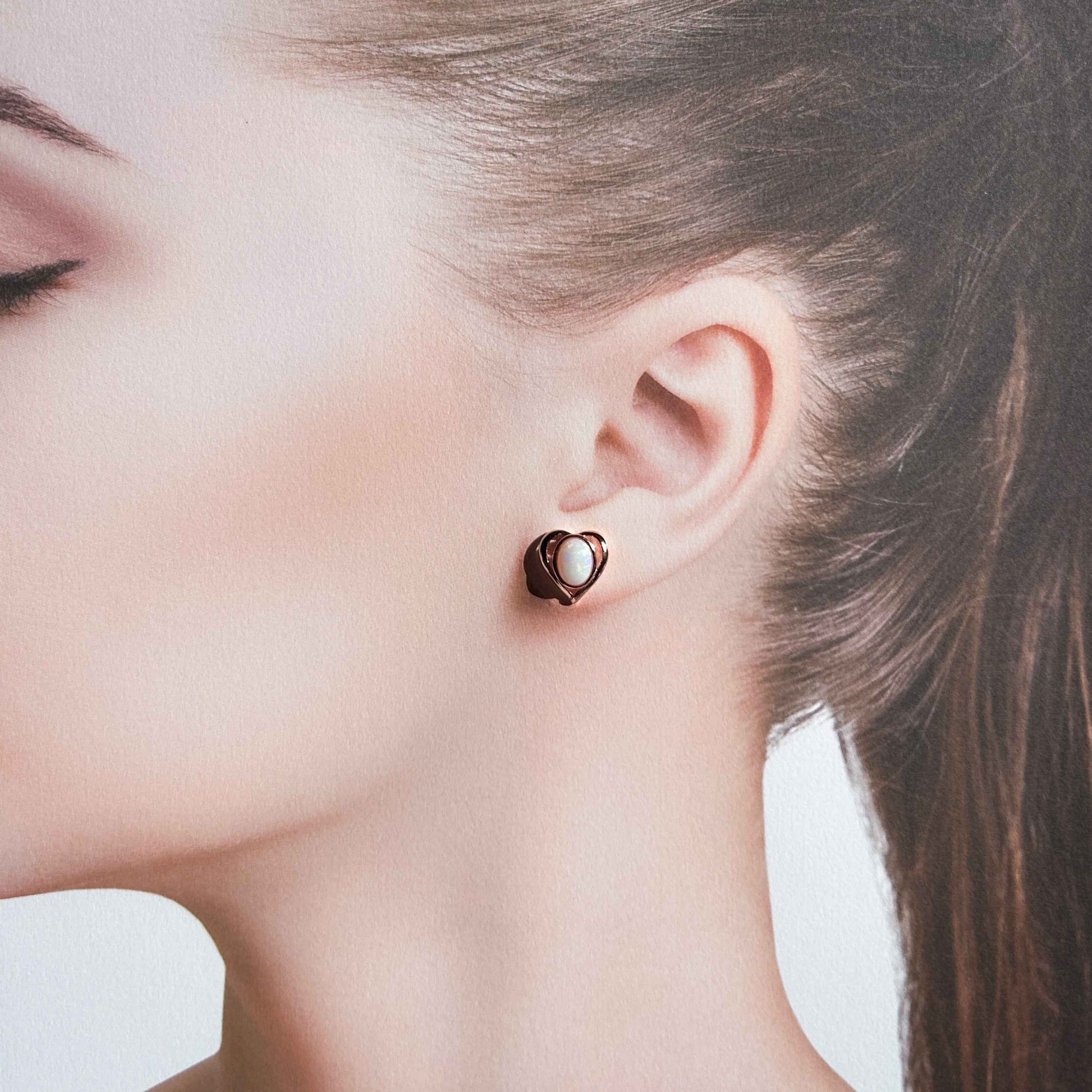 Rare High Quality Australian White Opal Stud Earrings in Rose Gold Filled 925 Sterling Silver