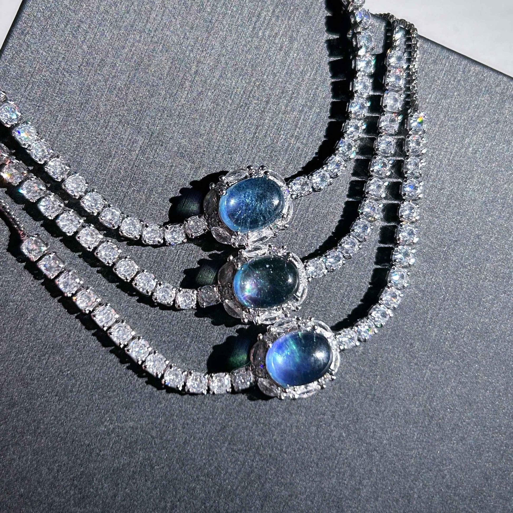 High Quality Aquamarine & Zircon Silver Adjustable Bracelet