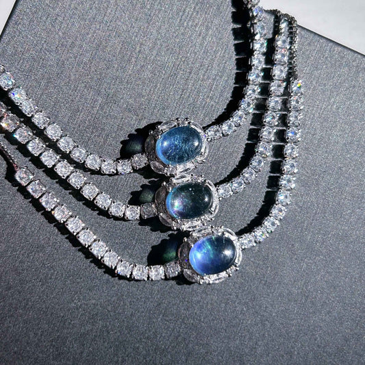 High Quality Aquamarine & Zircon Silver Adjustable Bracelet