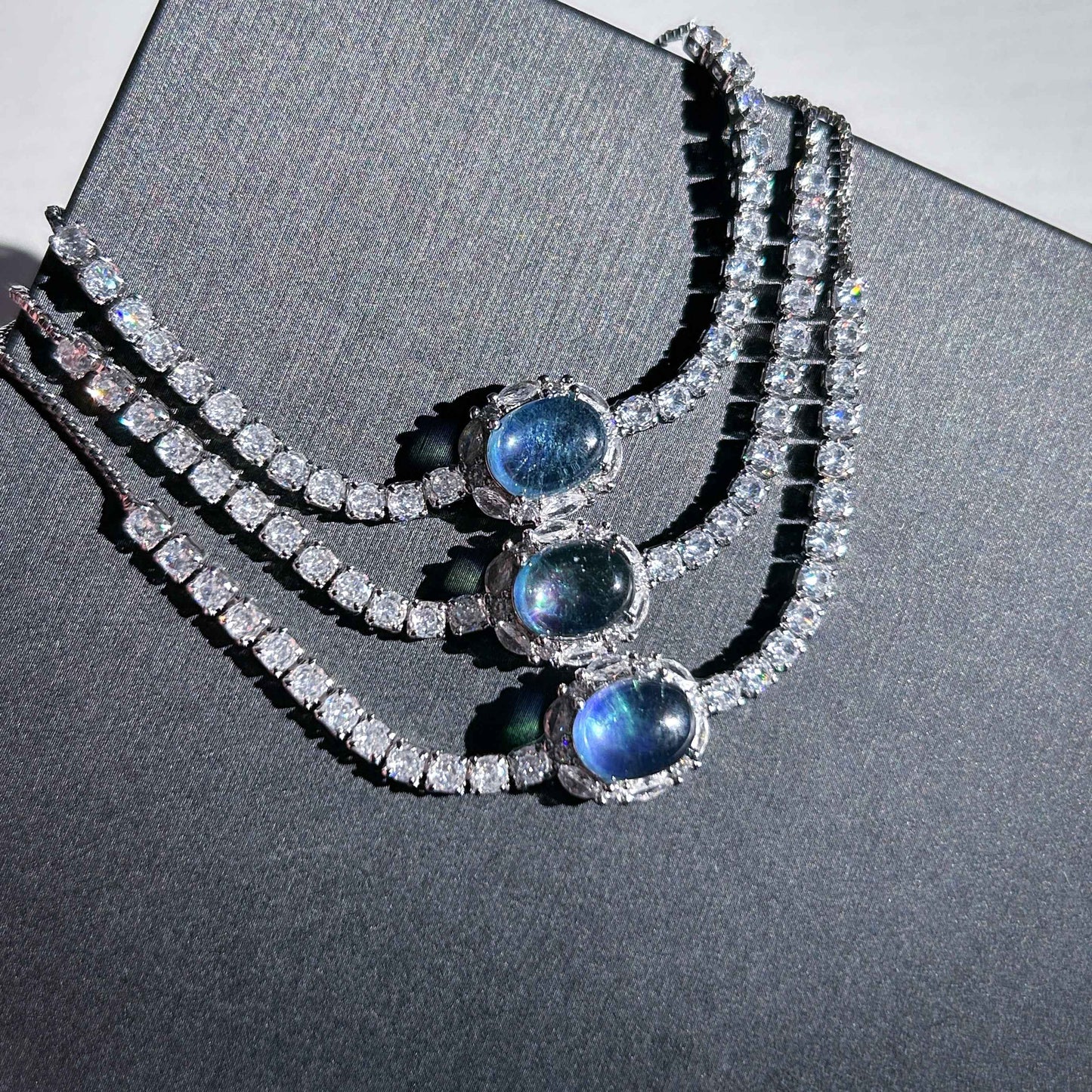 High Quality Aquamarine & Zircon Silver Adjustable Bracelet