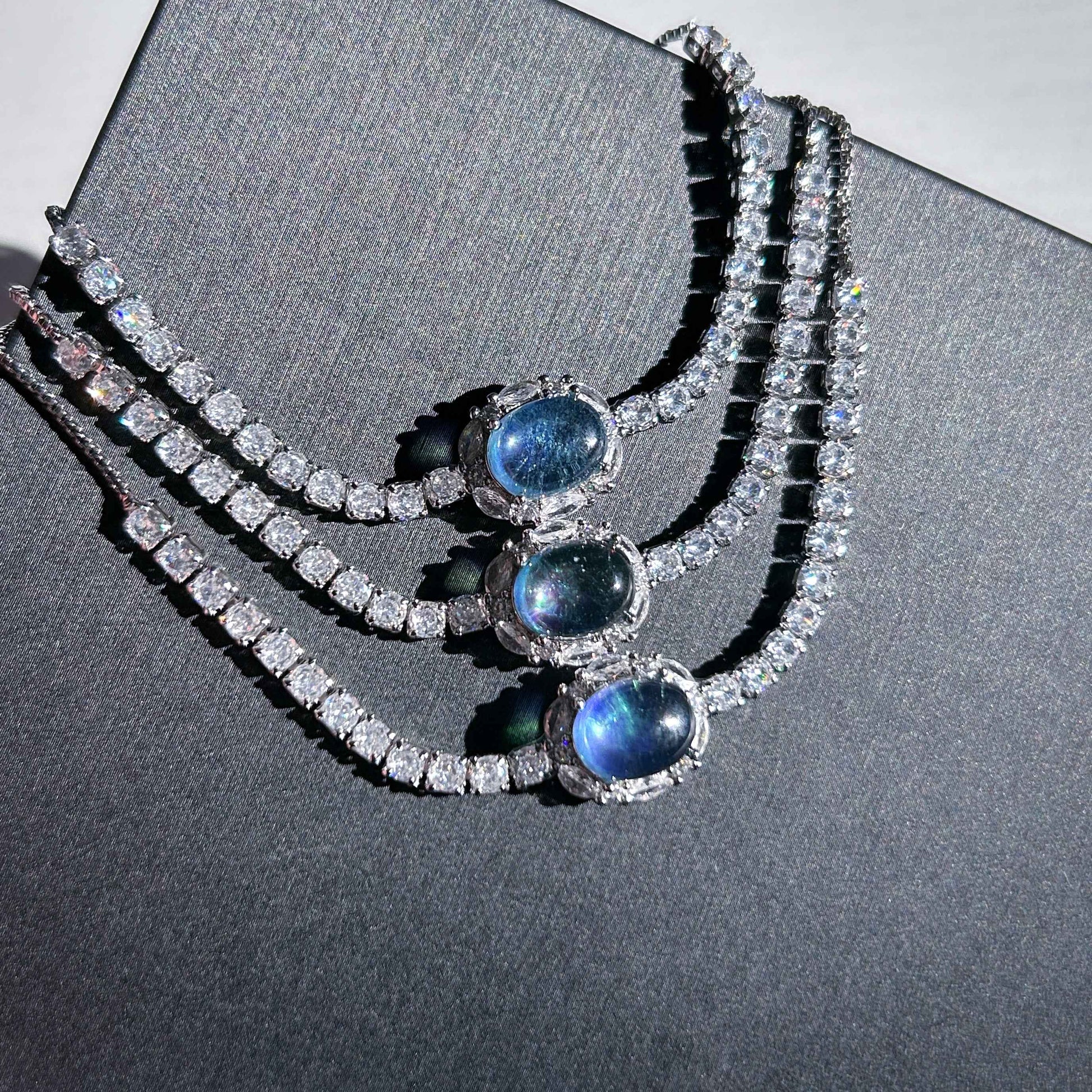 High Quality Aquamarine & Zircon Silver Adjustable Bracelet