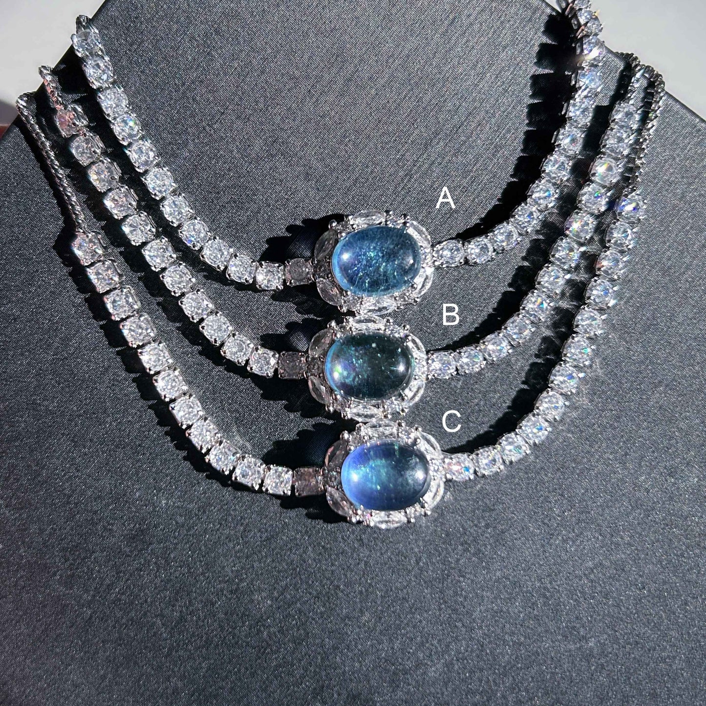 High Quality Aquamarine & Zircon Silver Adjustable Bracelet