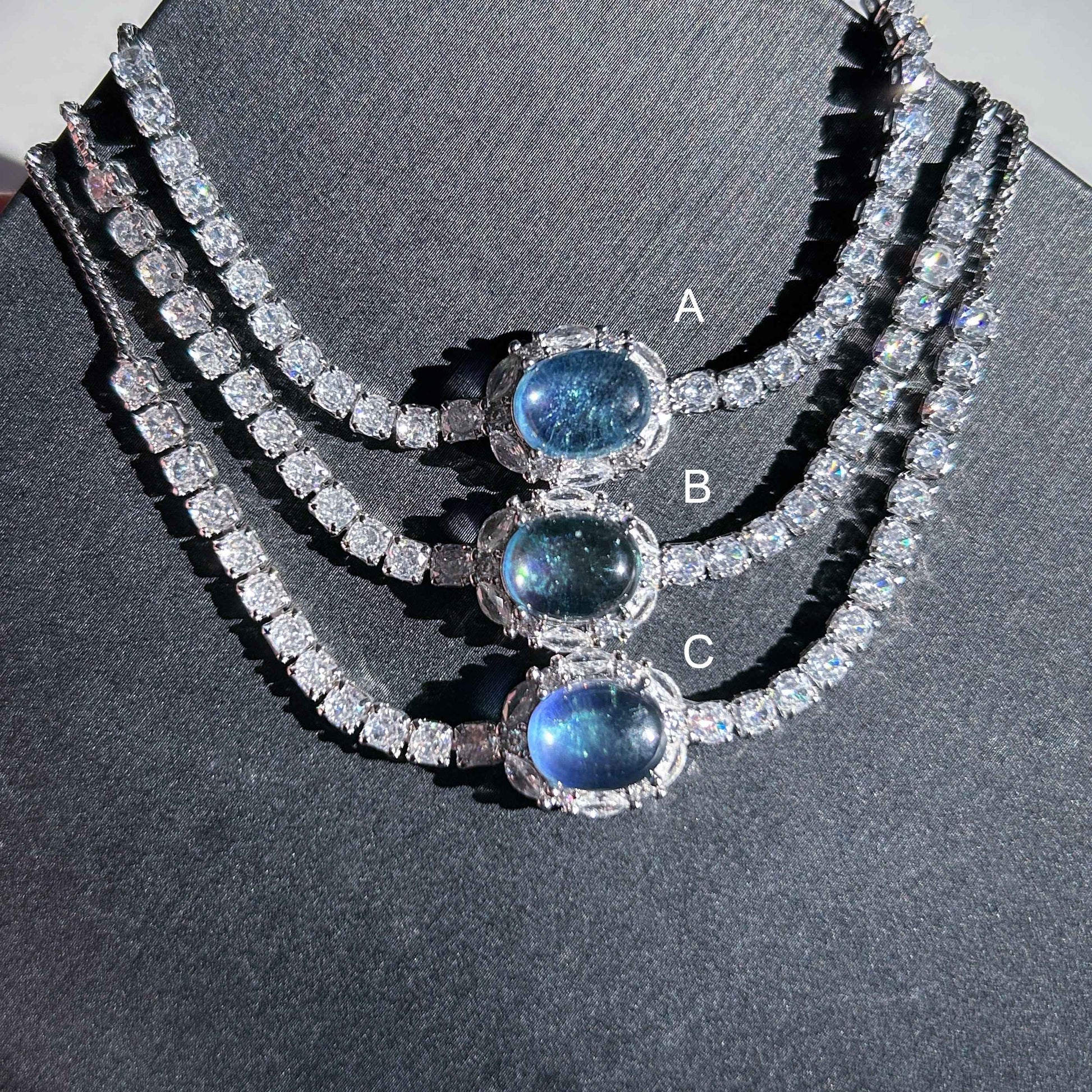 High Quality Aquamarine & Zircon Silver Adjustable Bracelet