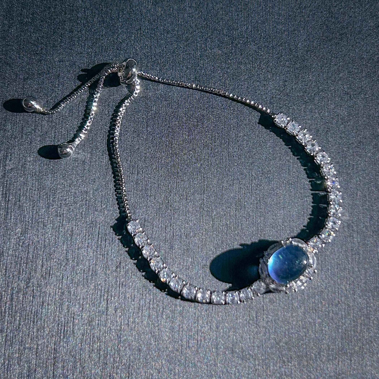 High Quality Aquamarine & Zircon Silver Adjustable Bracelet
