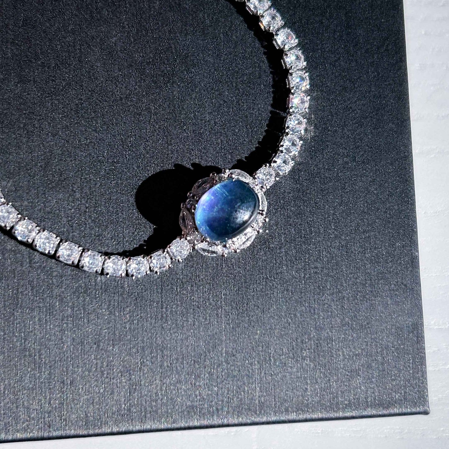 High Quality Aquamarine & Zircon Silver Adjustable Bracelet