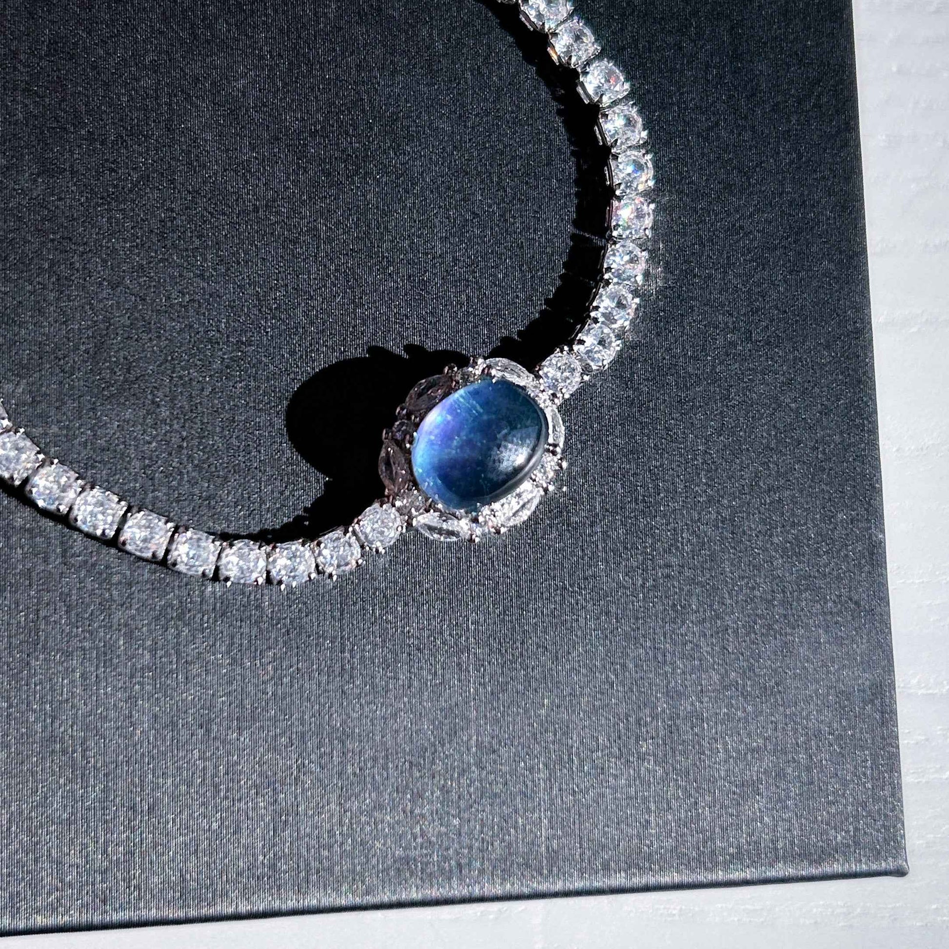 High Quality Aquamarine & Zircon Silver Adjustable Bracelet