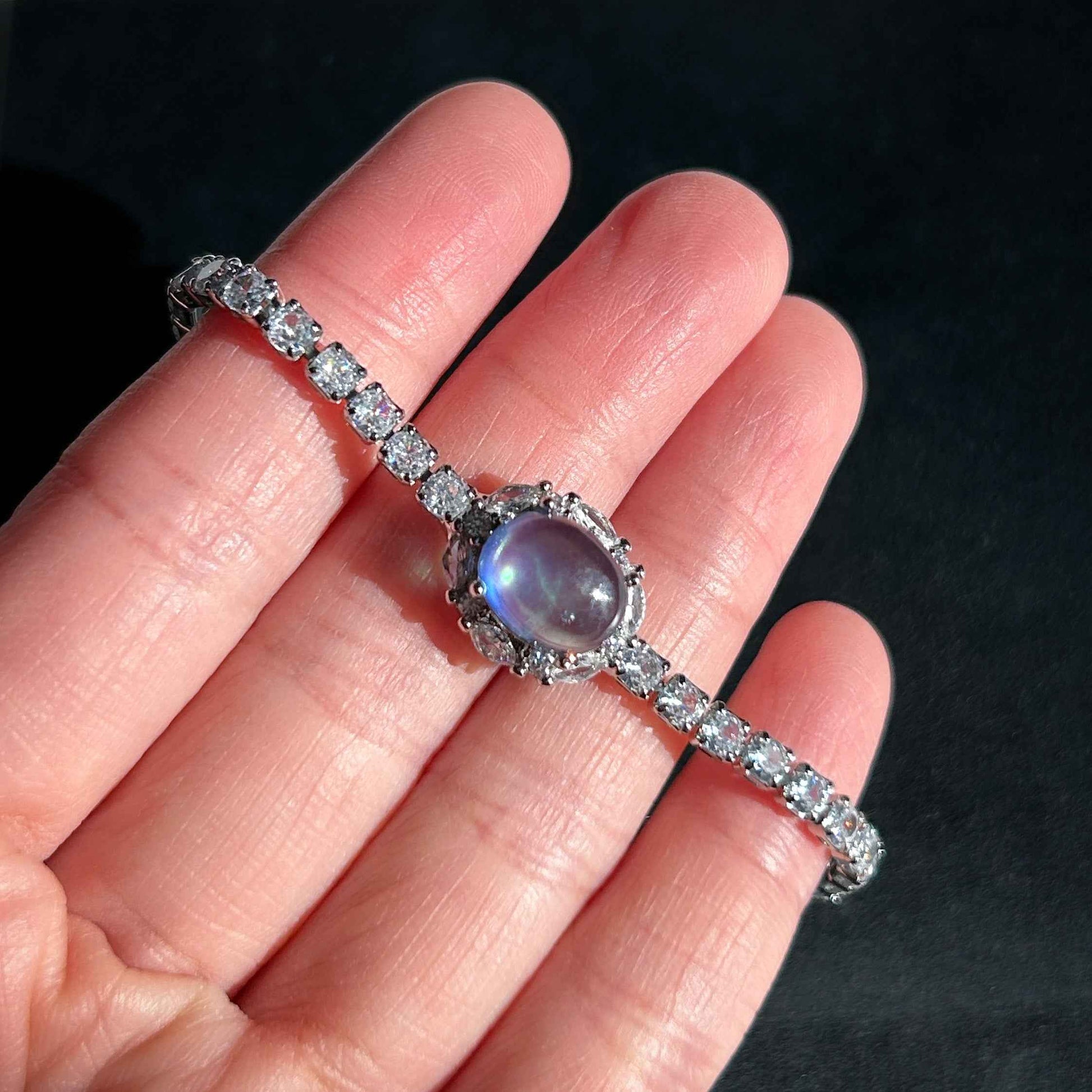 High Quality Aquamarine & Zircon Silver Adjustable Bracelet