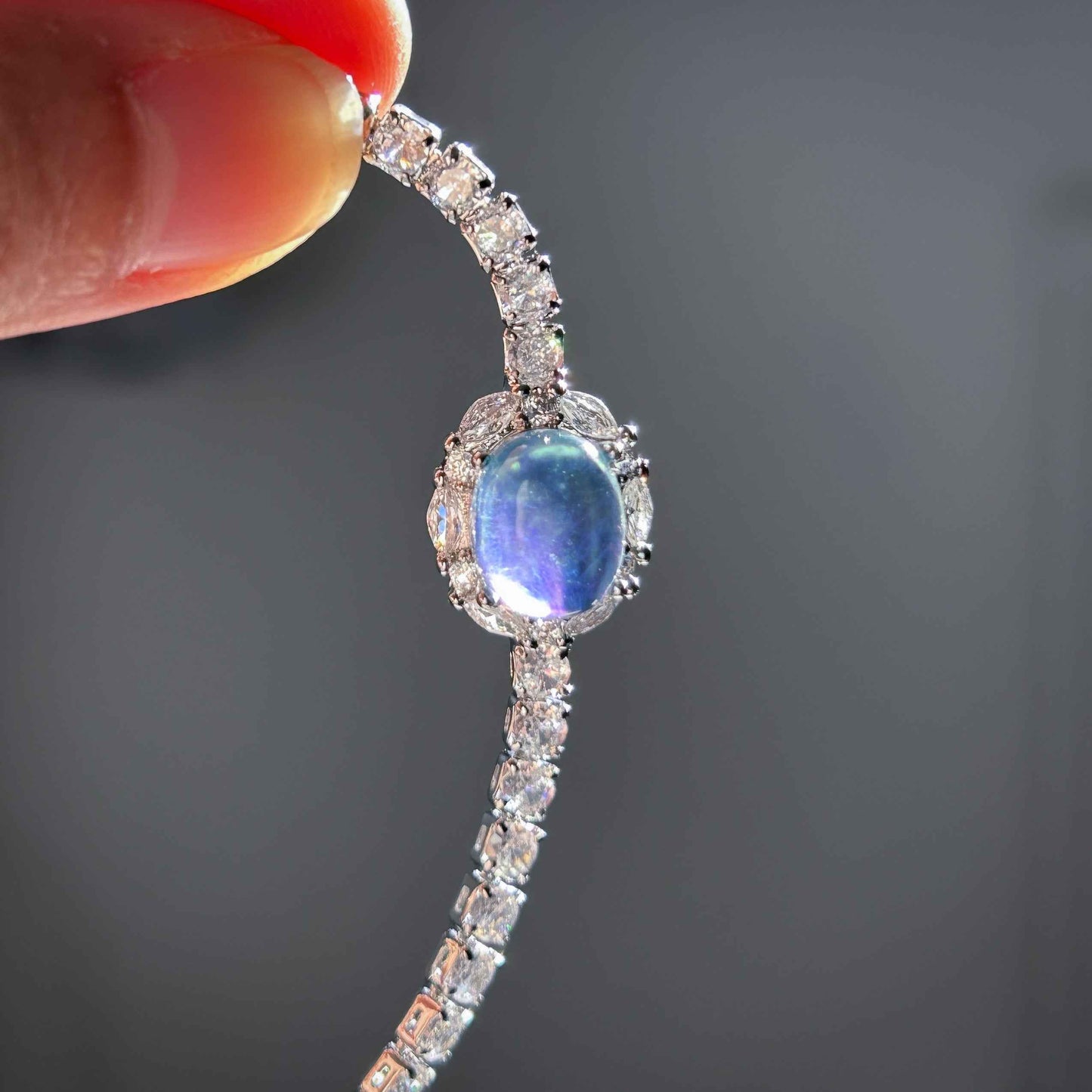 High Quality Aquamarine & Zircon Silver Adjustable Bracelet