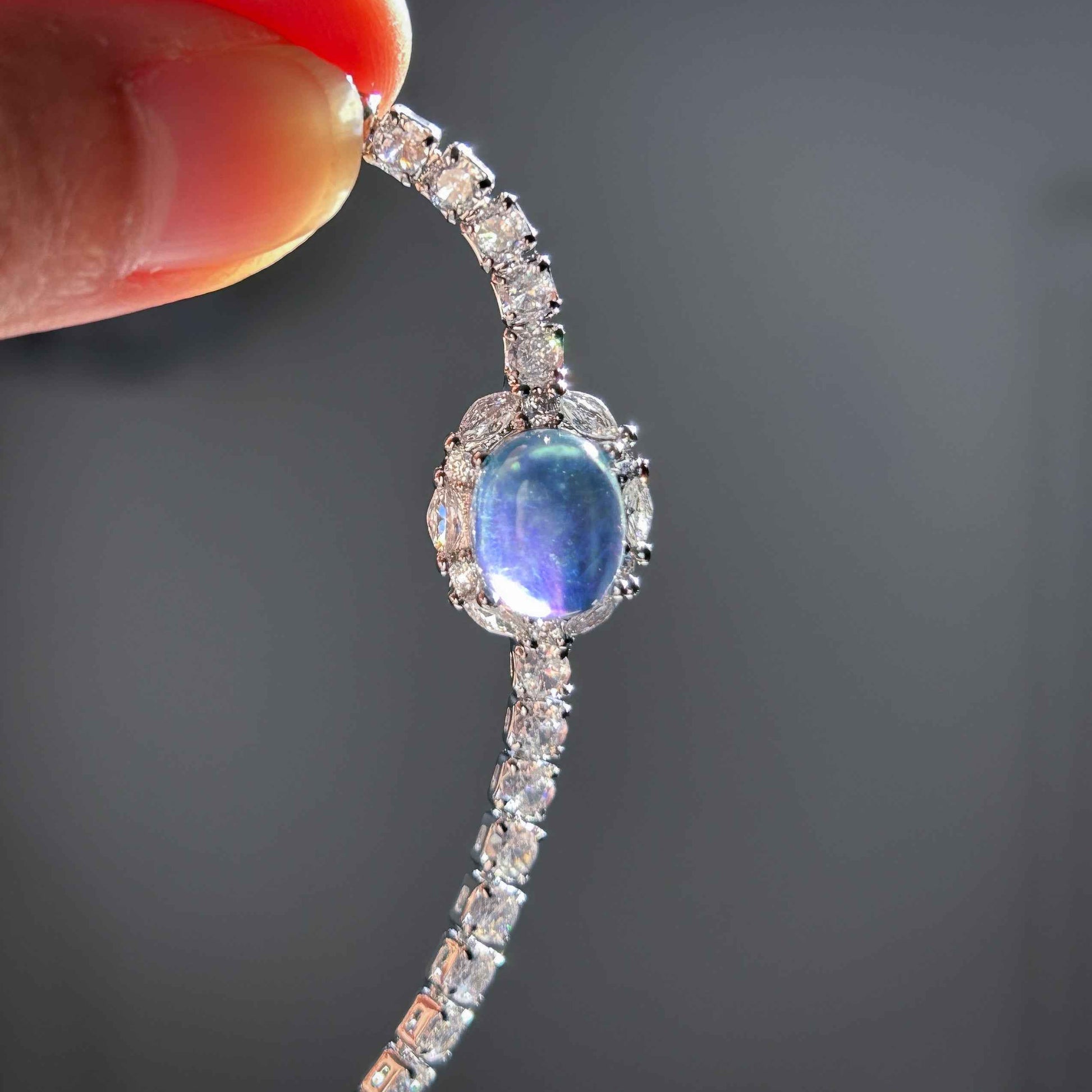 High Quality Aquamarine & Zircon Silver Adjustable Bracelet