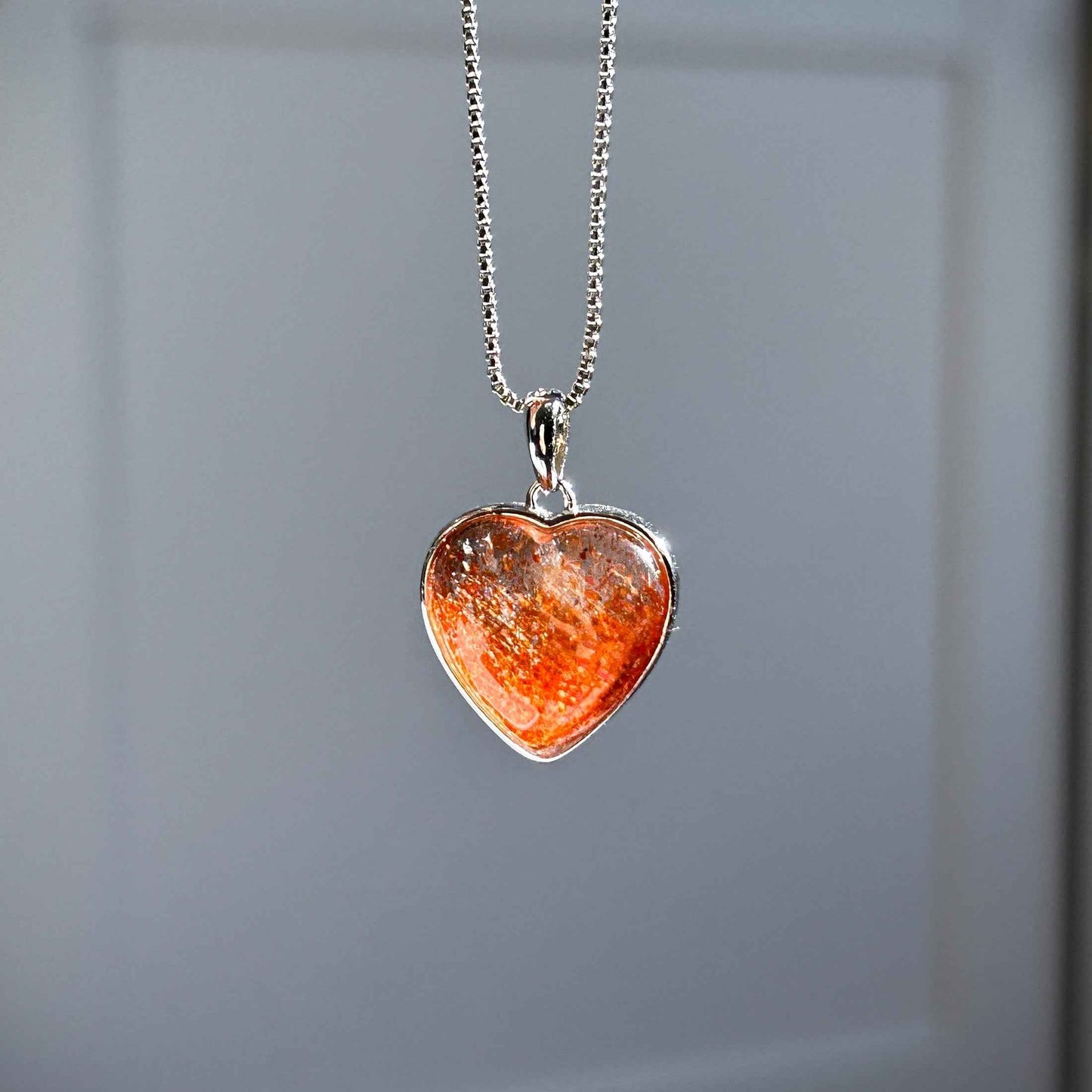 Rare Natural Golden Sunstone Heart 925 Sterling Silver Pendant (chain excluded)