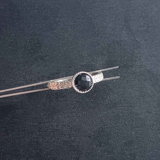 Natural Faceted Black Spinel Adjustable Silver Ring
