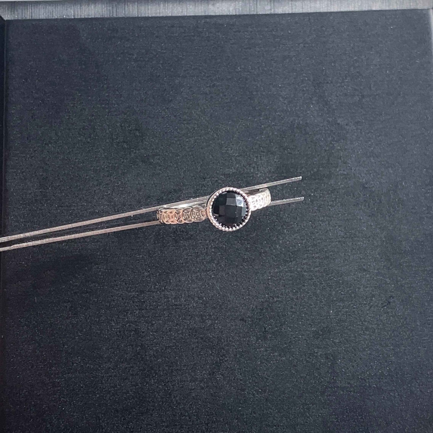 Natural Faceted Black Spinel Adjustable Silver Ring