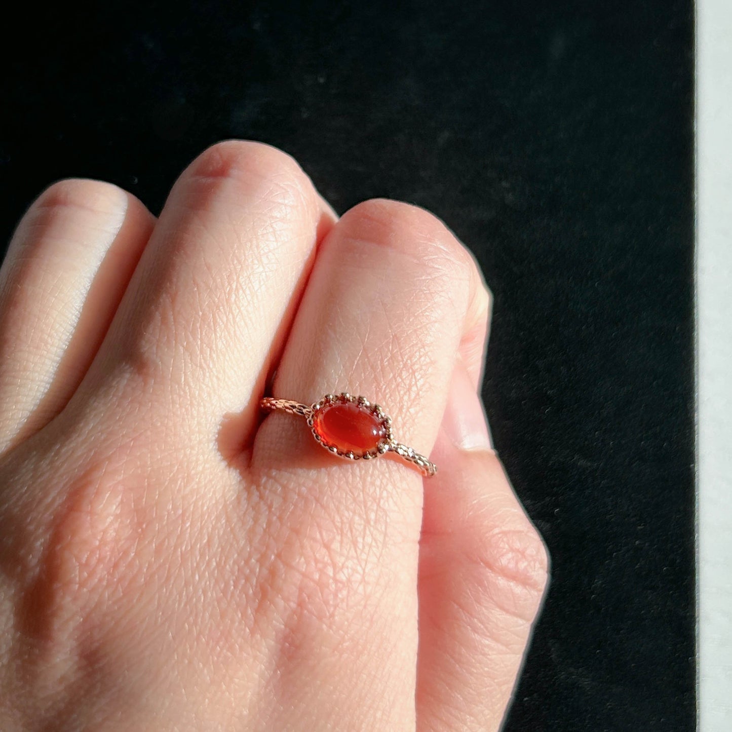 Red Agate Adjustable Rose Gold Ring
