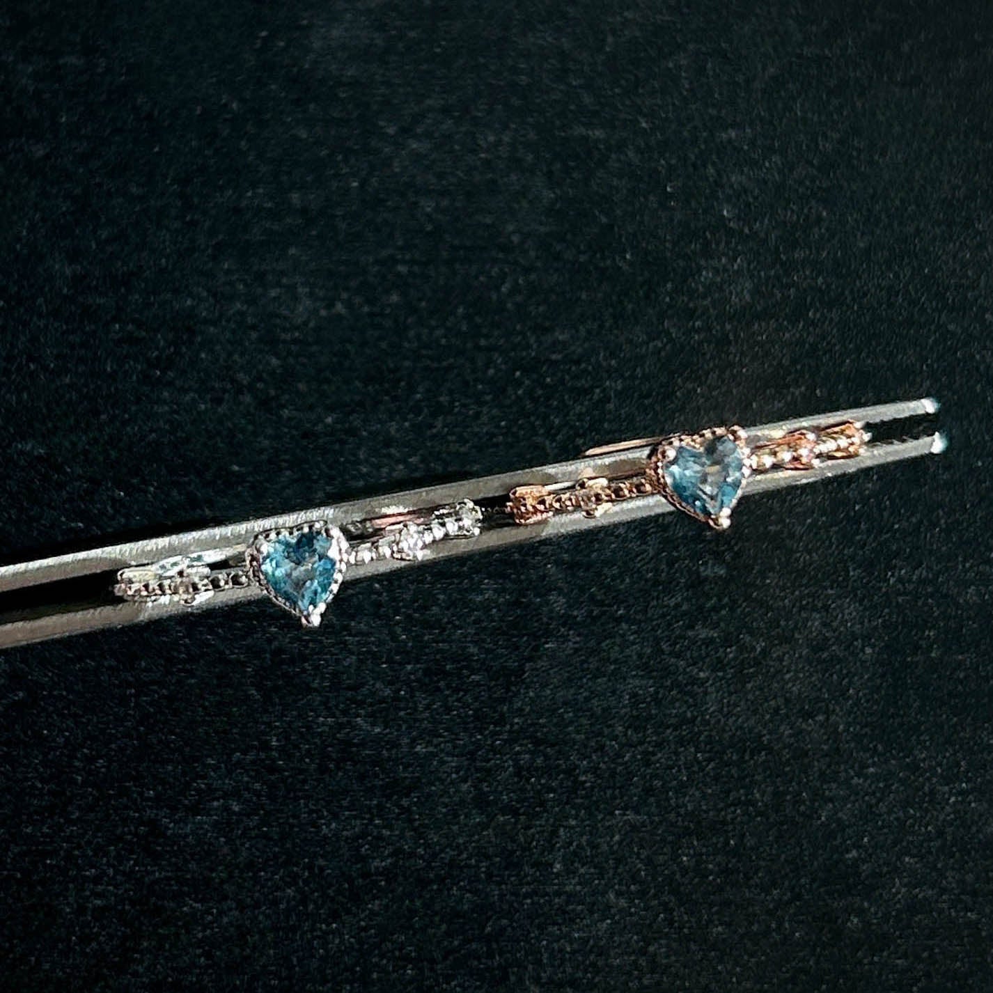 Aquamarine in Heart Adjustable Silver Rose Gold Ring