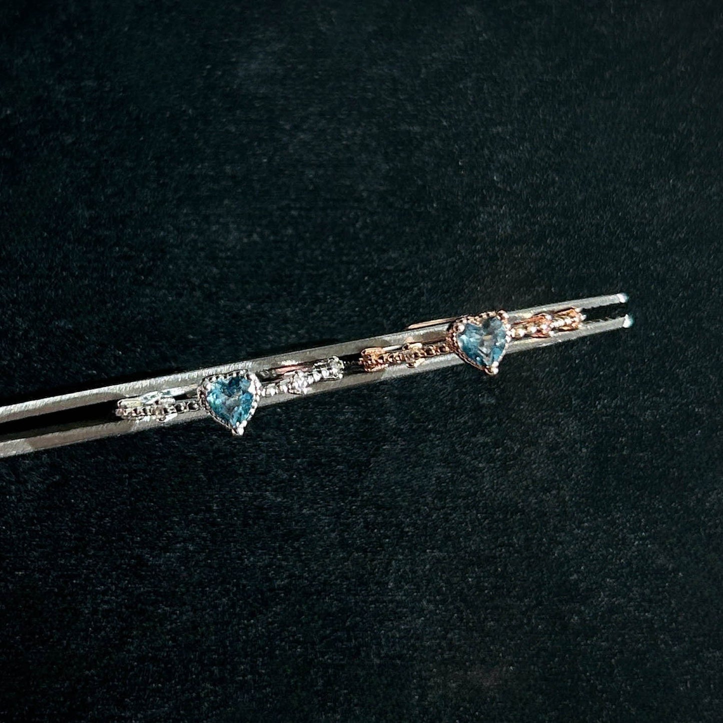 Aquamarine in Heart Adjustable Silver Rose Gold Ring