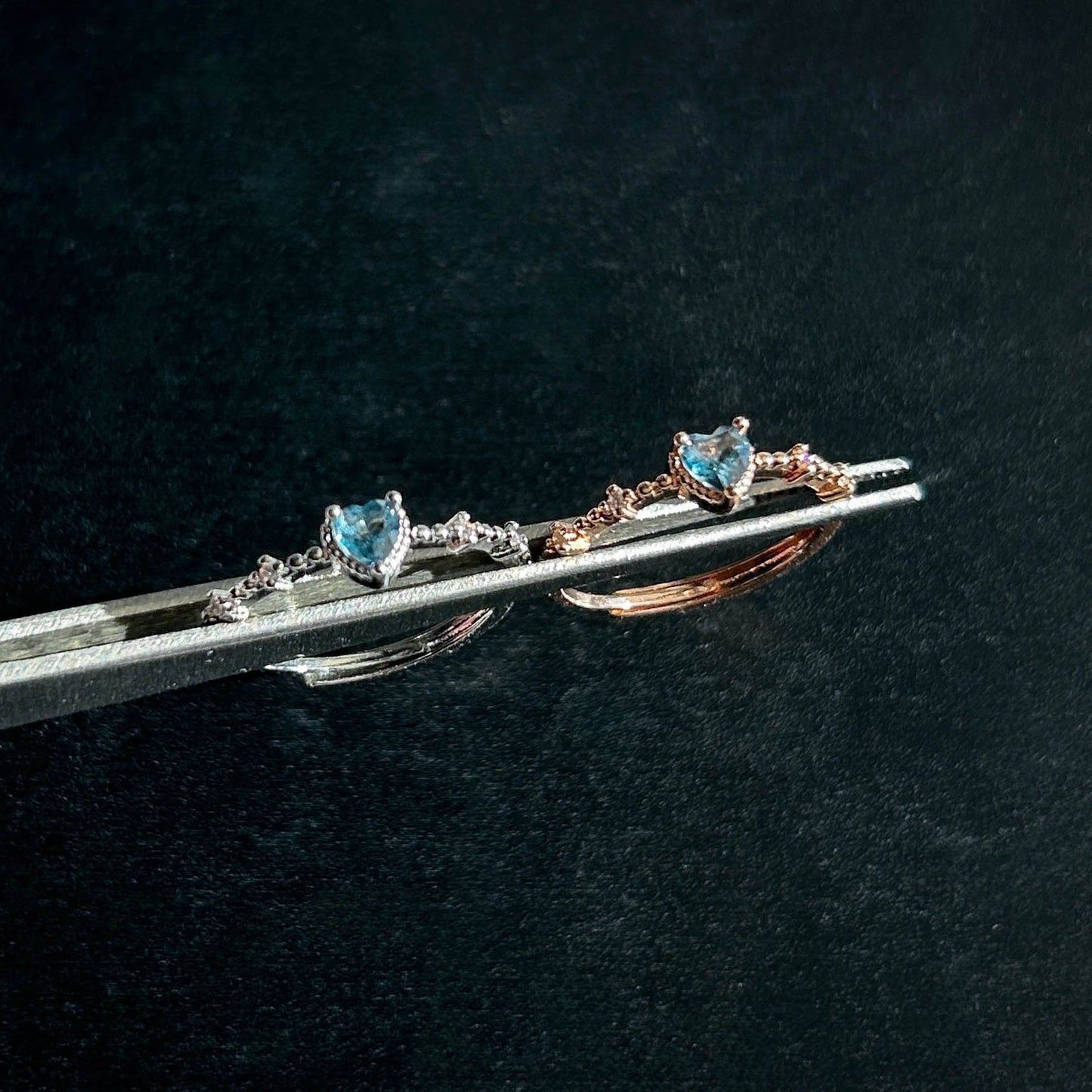 Aquamarine in Heart Adjustable Silver Rose Gold Ring