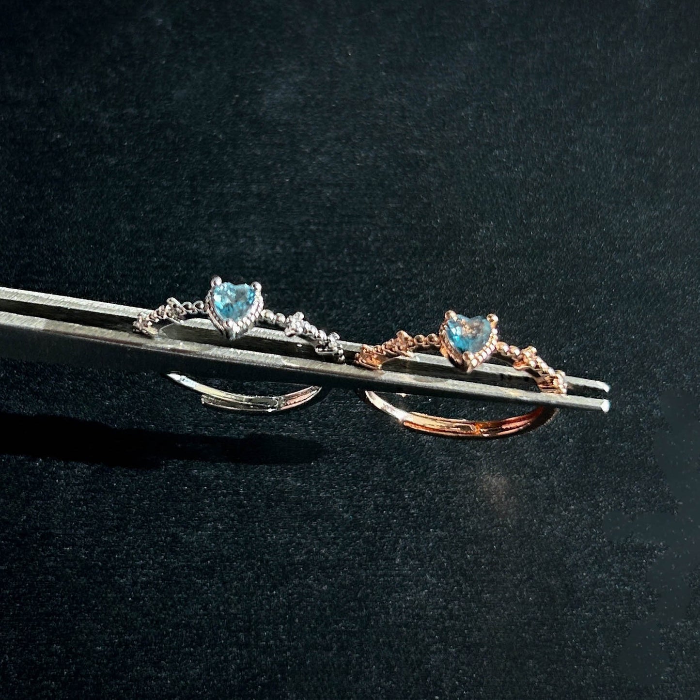 Aquamarine in Heart Adjustable Silver Rose Gold Ring