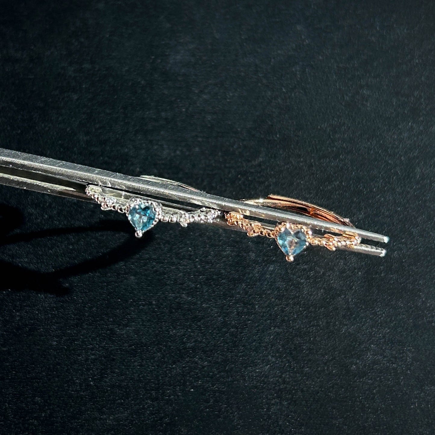 Aquamarine in Heart Adjustable Silver Rose Gold Ring