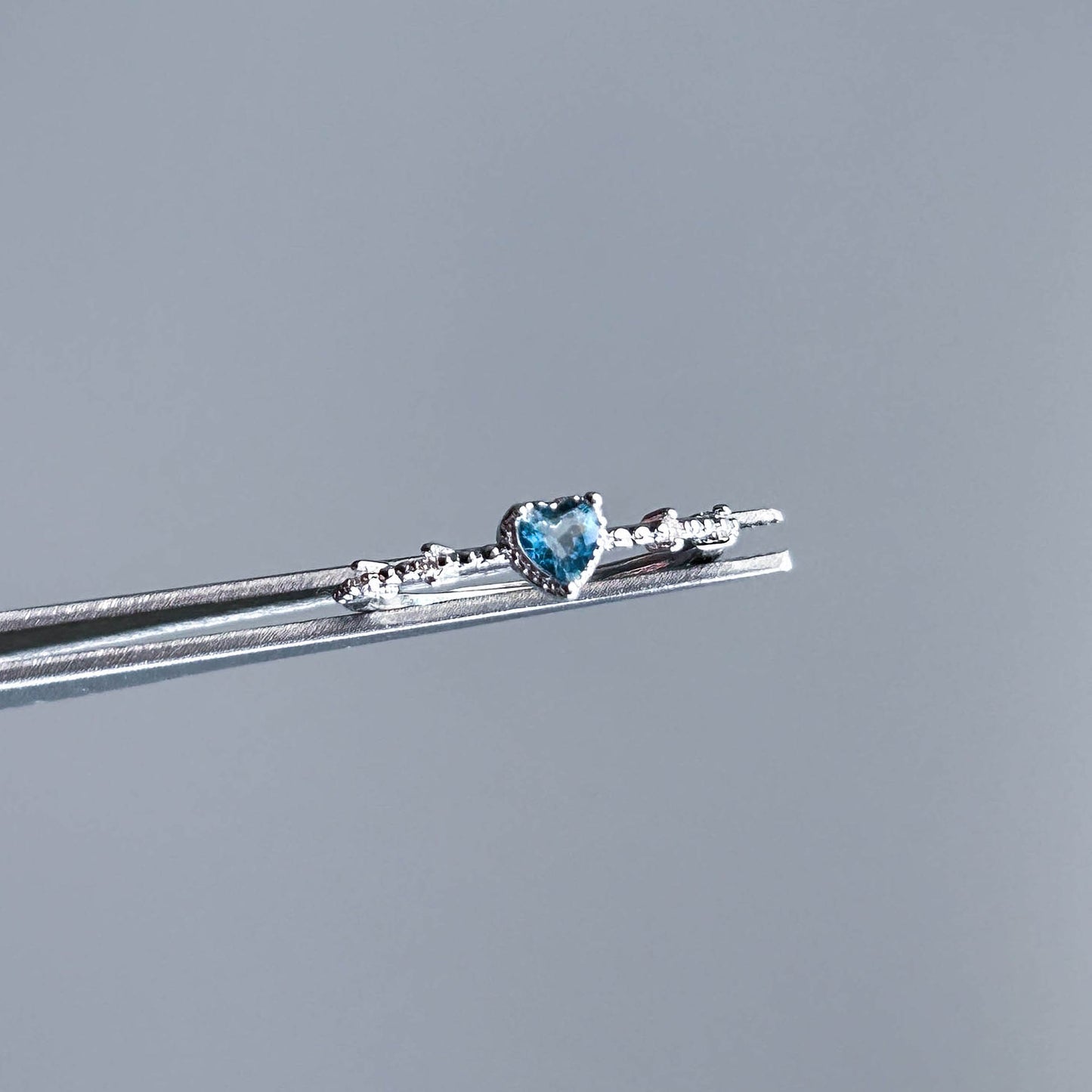 Aquamarine in Heart Adjustable Silver Rose Gold Ring