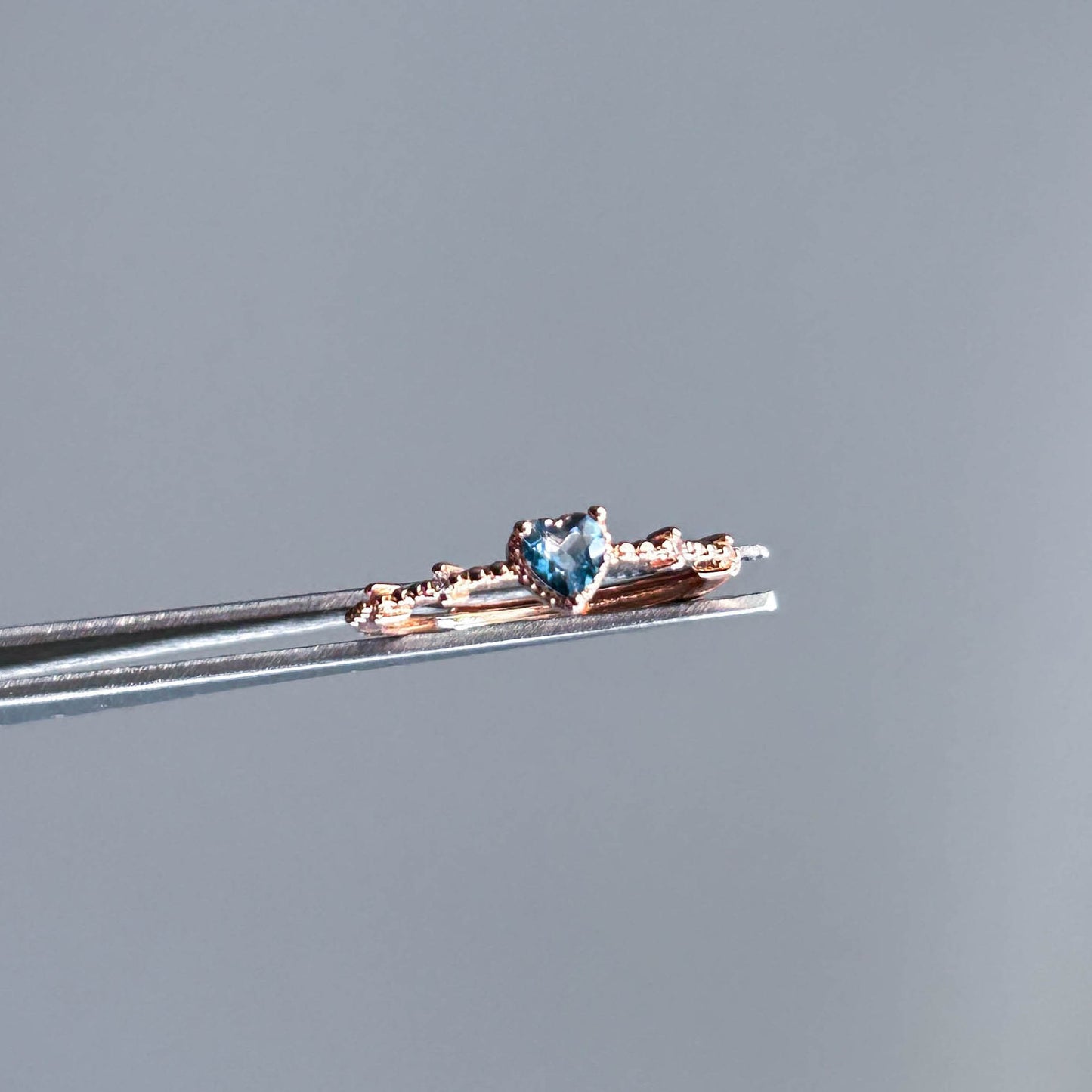 Aquamarine in Heart Adjustable Silver Rose Gold Ring