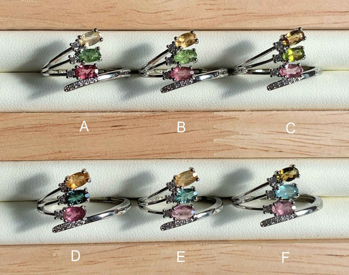 Rare Multicolour Tourmaline Adjustable Silver Ring with Zircon