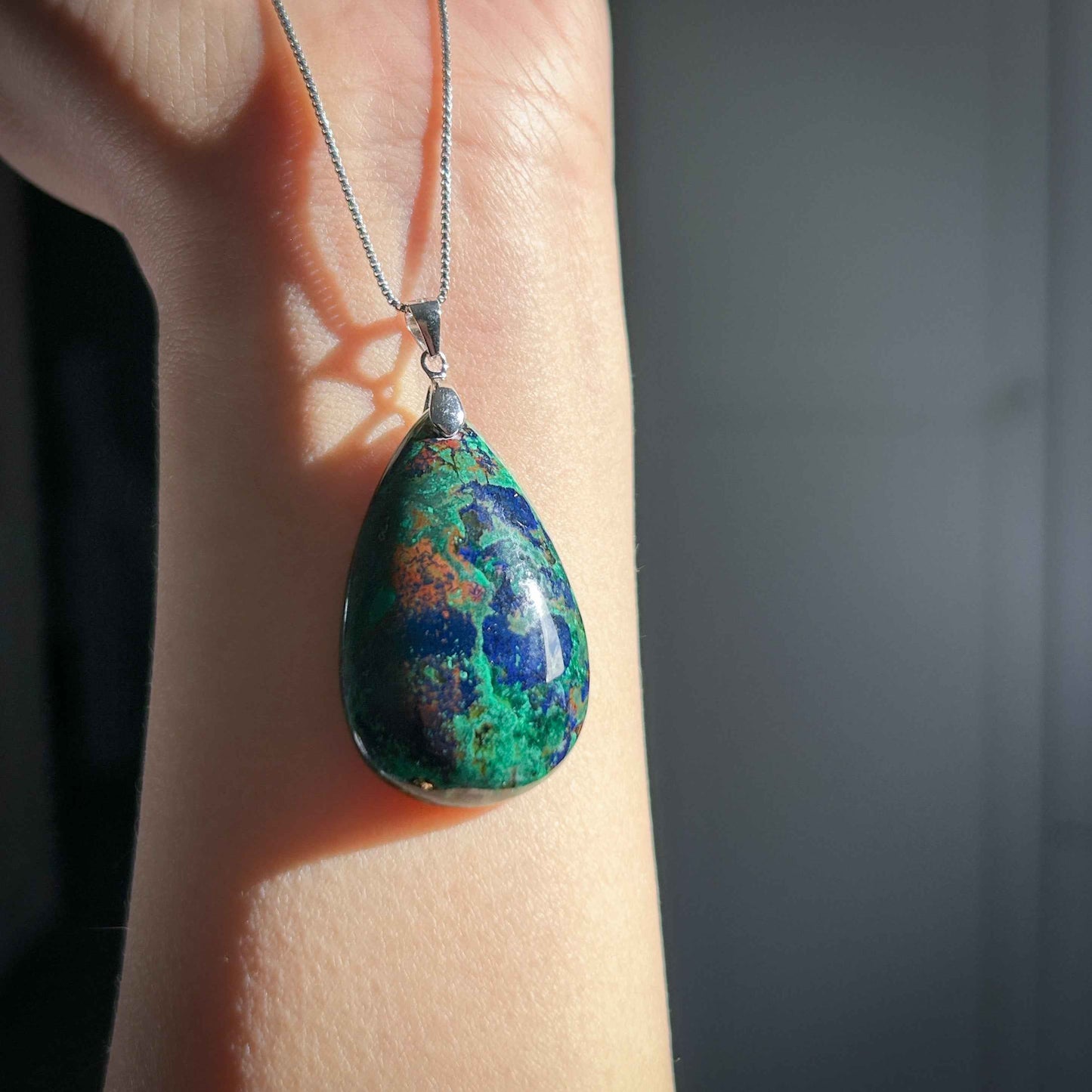 Rare Azurite 925 Sterling Silver Pendant (chain excluded)