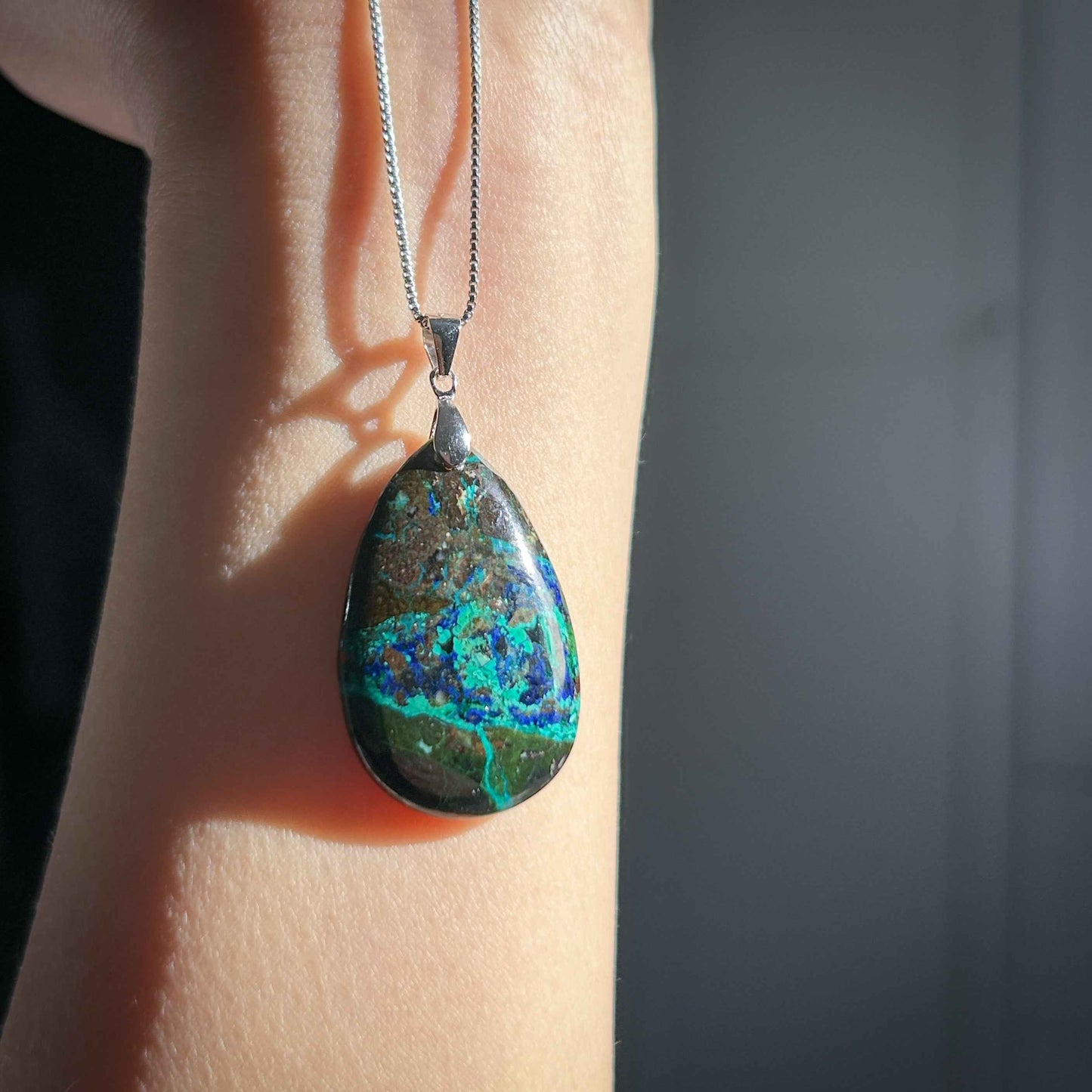 Rare Azurite 925 Sterling Silver Pendant (chain excluded)