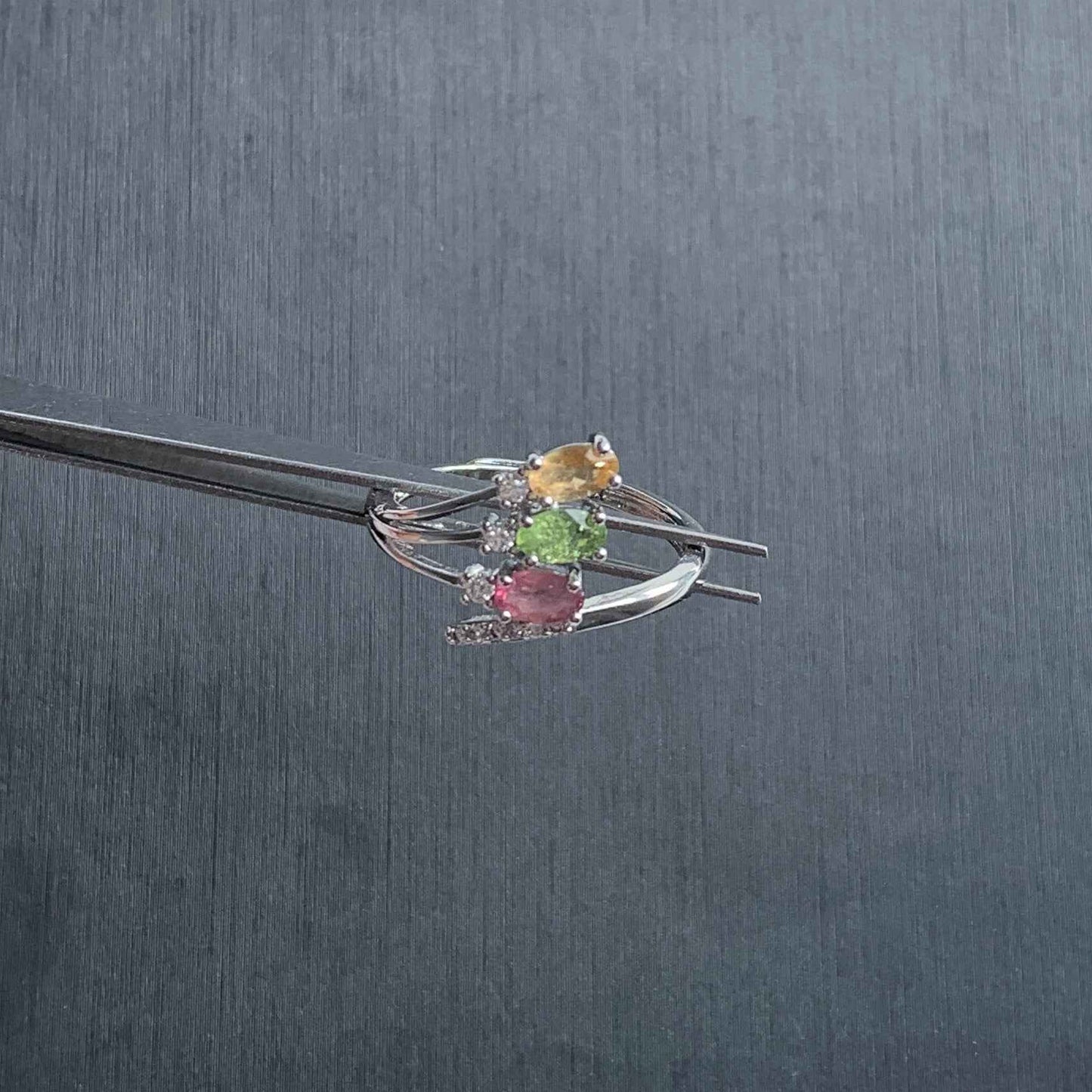 Rare Multicolour Tourmaline Adjustable Silver Ring with Zircon