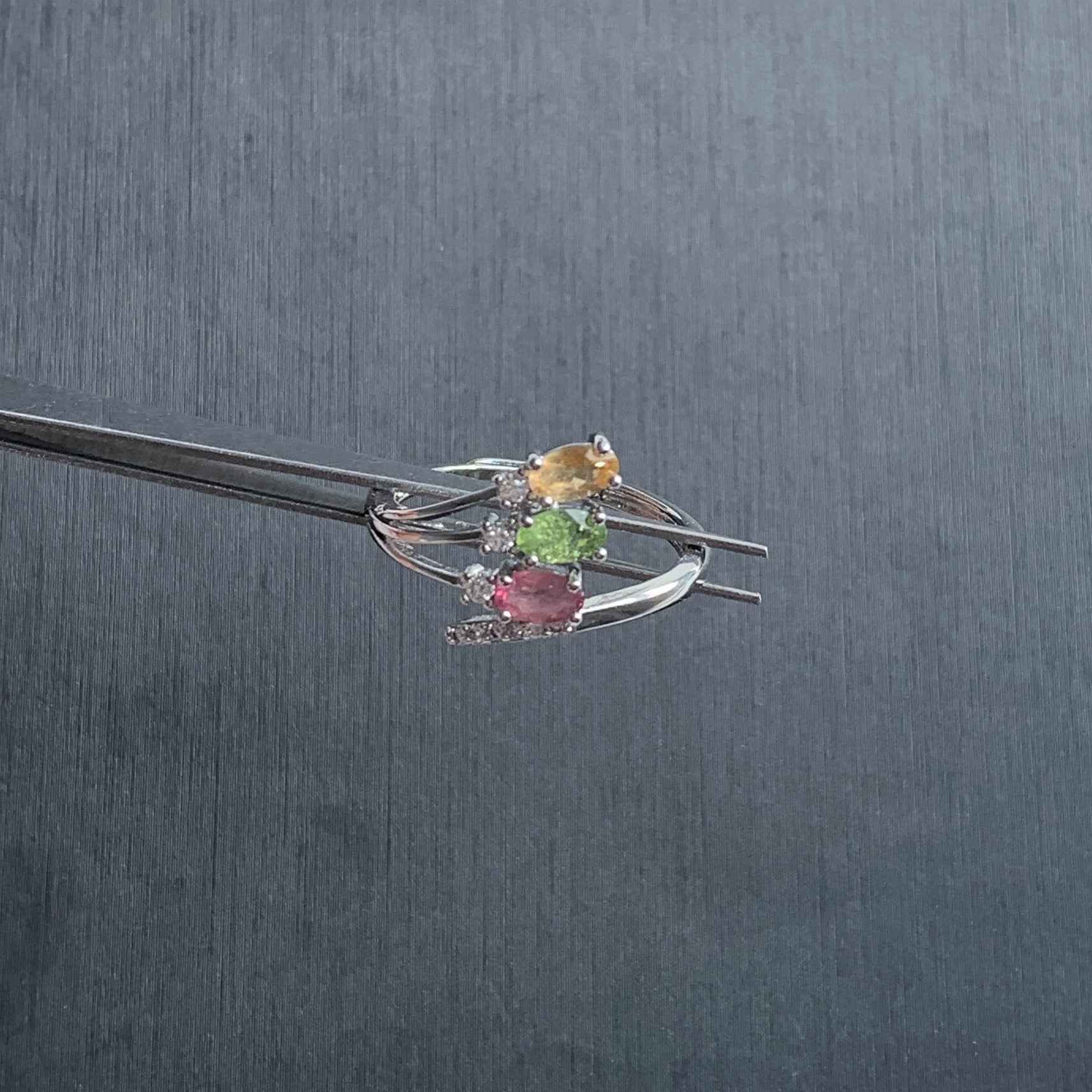 Rare Multicolour Tourmaline Adjustable Silver Ring with Zircon