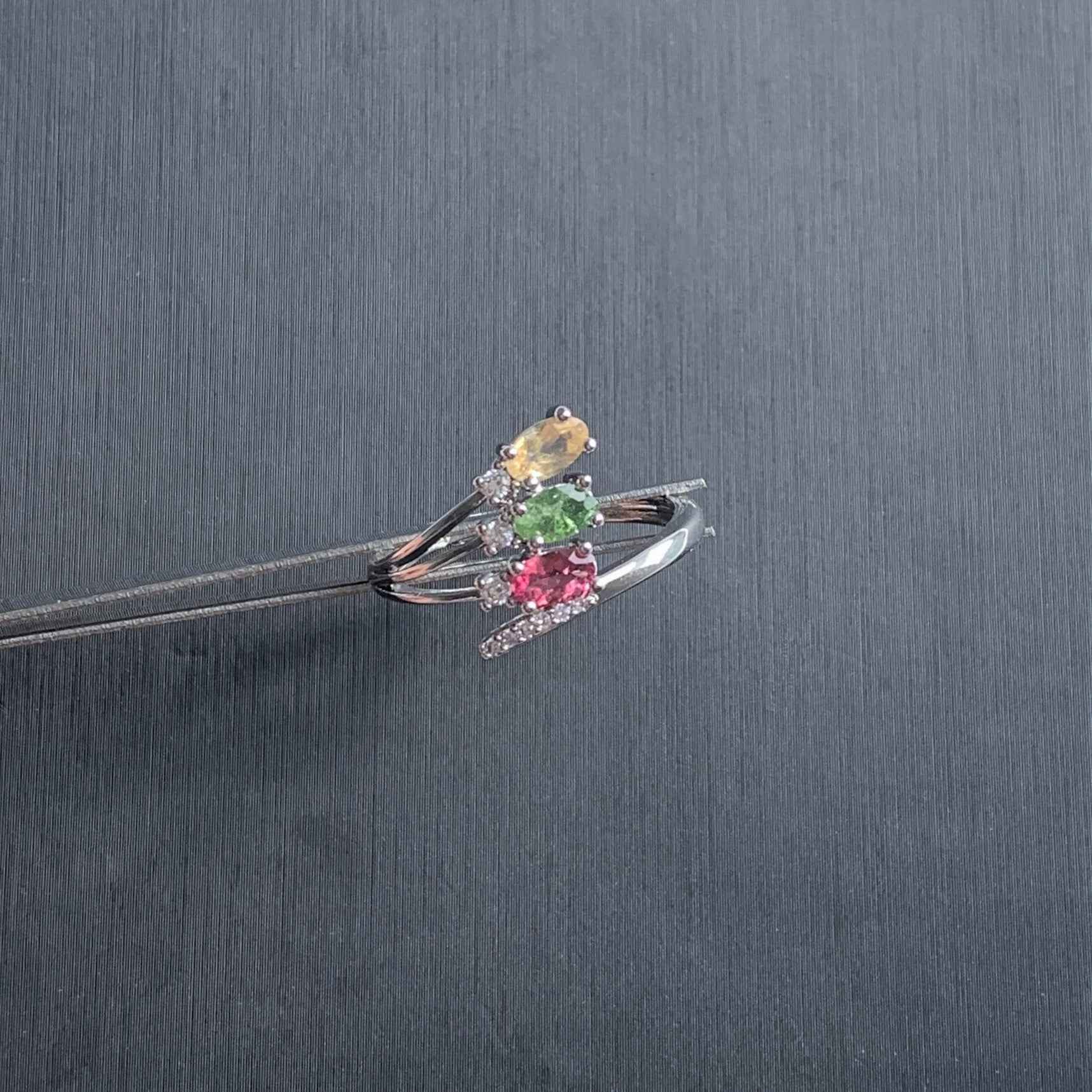 Rare Multicolour Tourmaline Adjustable Silver Ring with Zircon