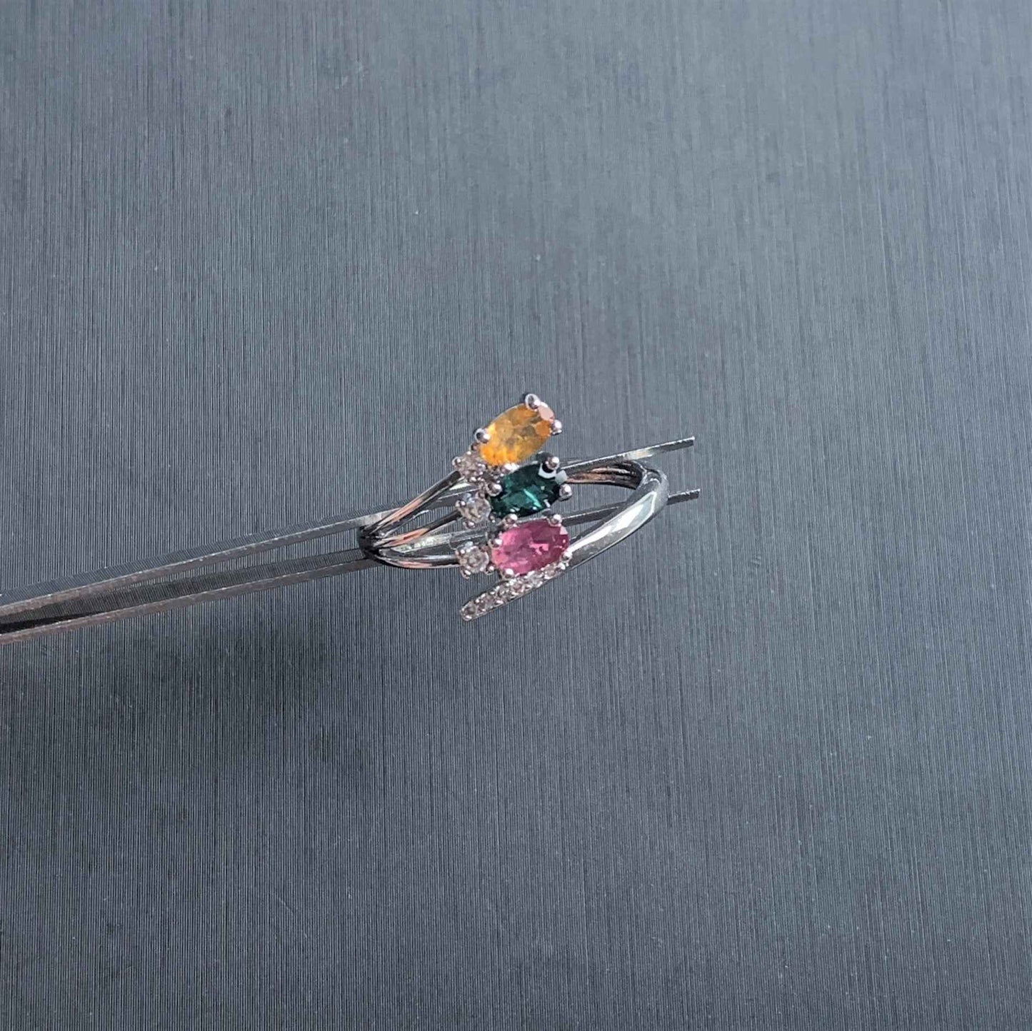 Rare Multicolour Tourmaline Adjustable Silver Ring with Zircon