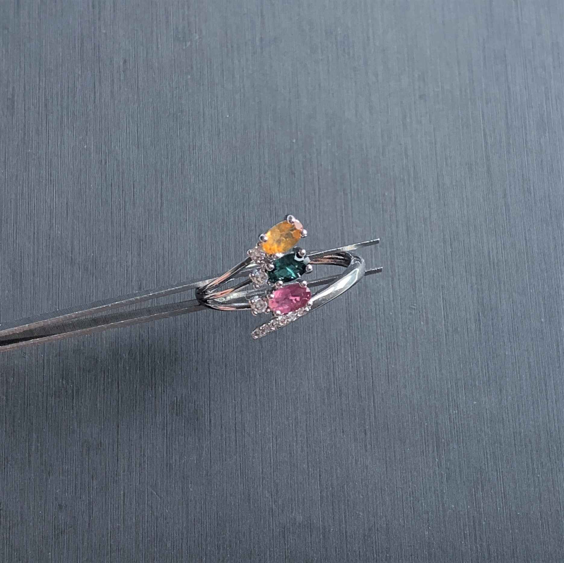 Rare Multicolour Tourmaline Adjustable Silver Ring with Zircon