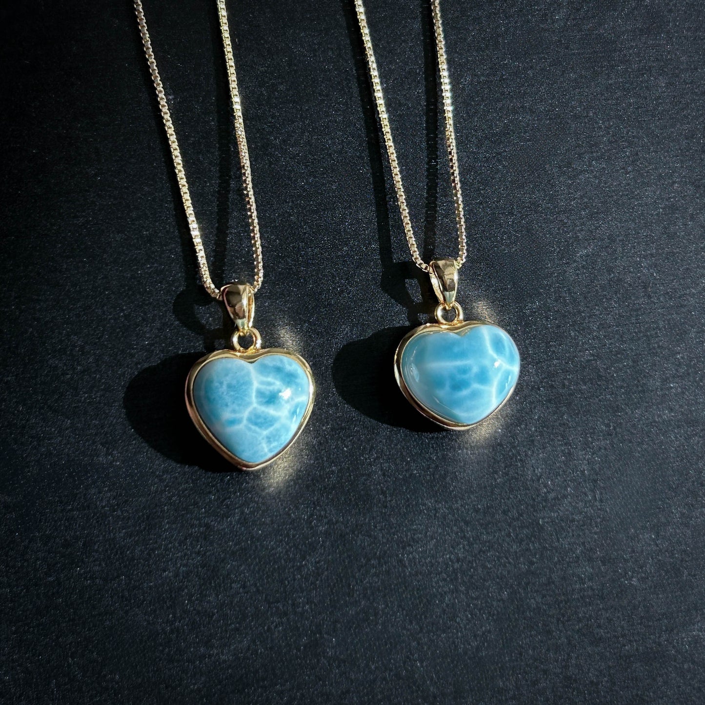 Top Quality Larimar in Heart 18k Gold Plated 925 Silver Pendant