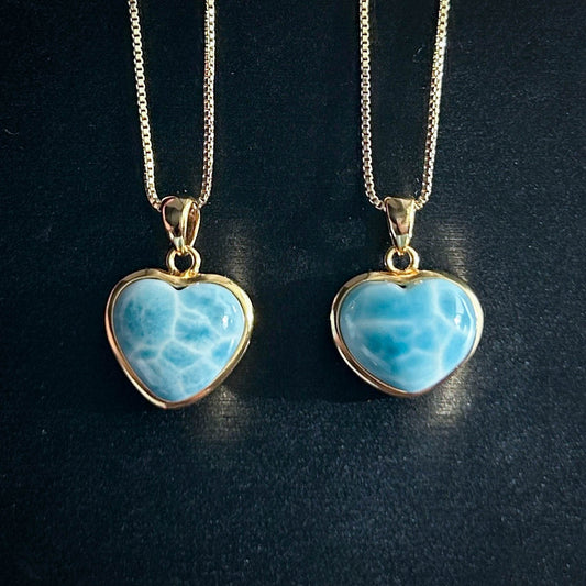 Top Quality Larimar in Heart 18k Gold Plated 925 Silver Pendant
