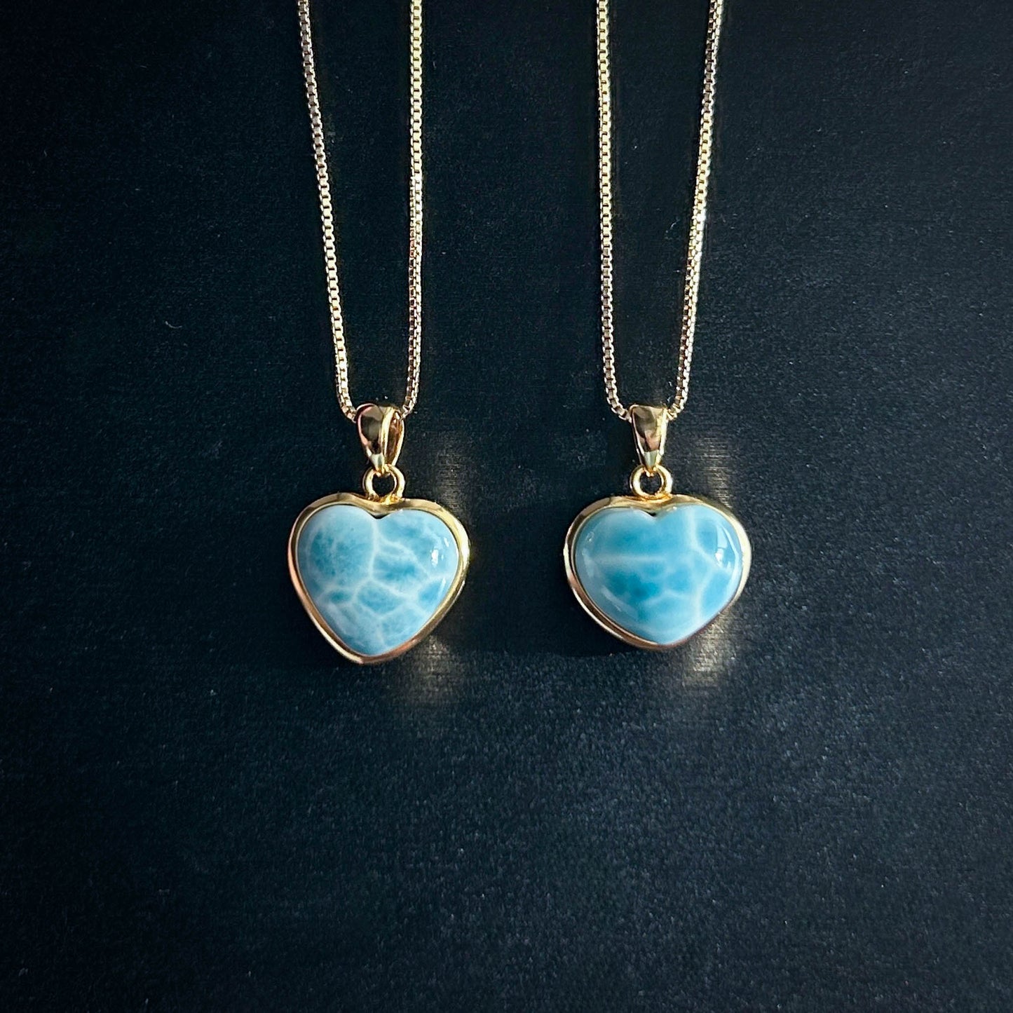 Top Quality Larimar in Heart 18k Gold Plated 925 Silver Pendant