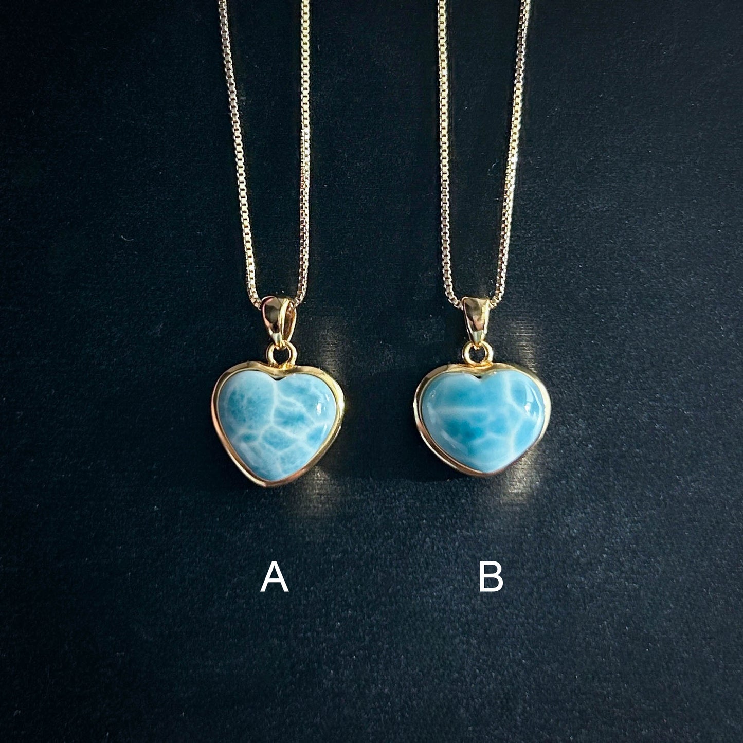 Top Quality Larimar in Heart 18k Gold Plated 925 Silver Pendant