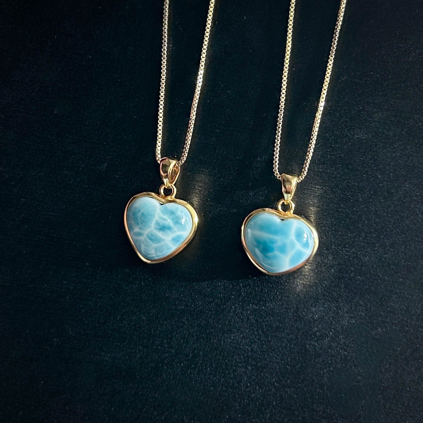 Top Quality Larimar in Heart 18k Gold Plated 925 Silver Pendant