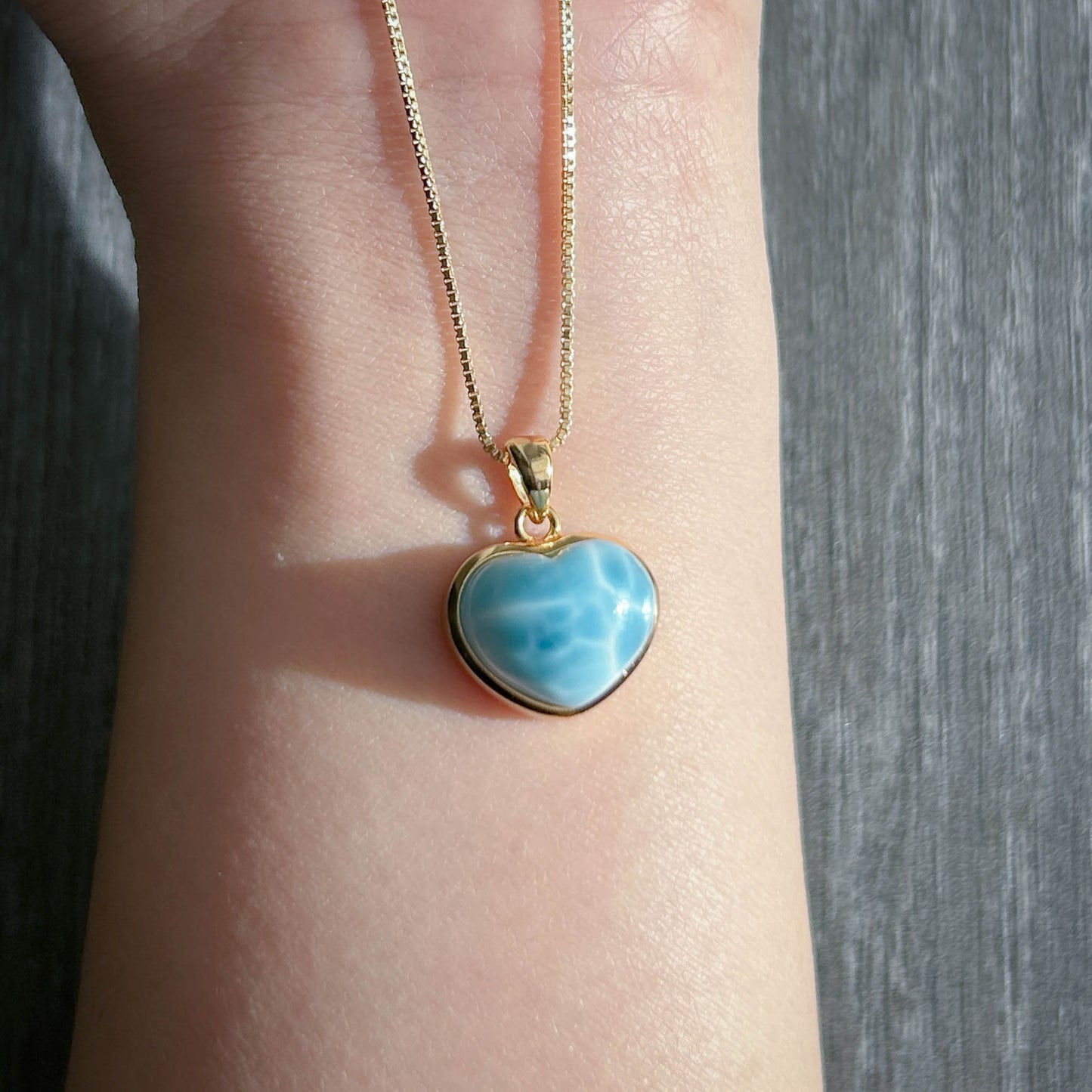 Top Quality Larimar in Heart 18k Gold Plated 925 Silver Pendant