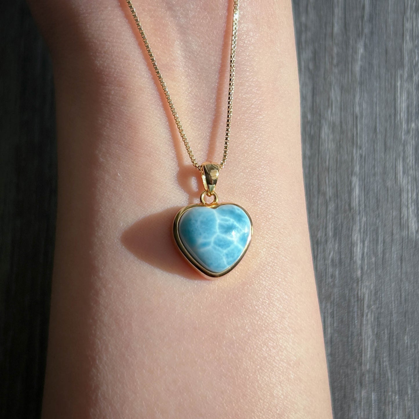 Top Quality Larimar in Heart 18k Gold Plated 925 Silver Pendant