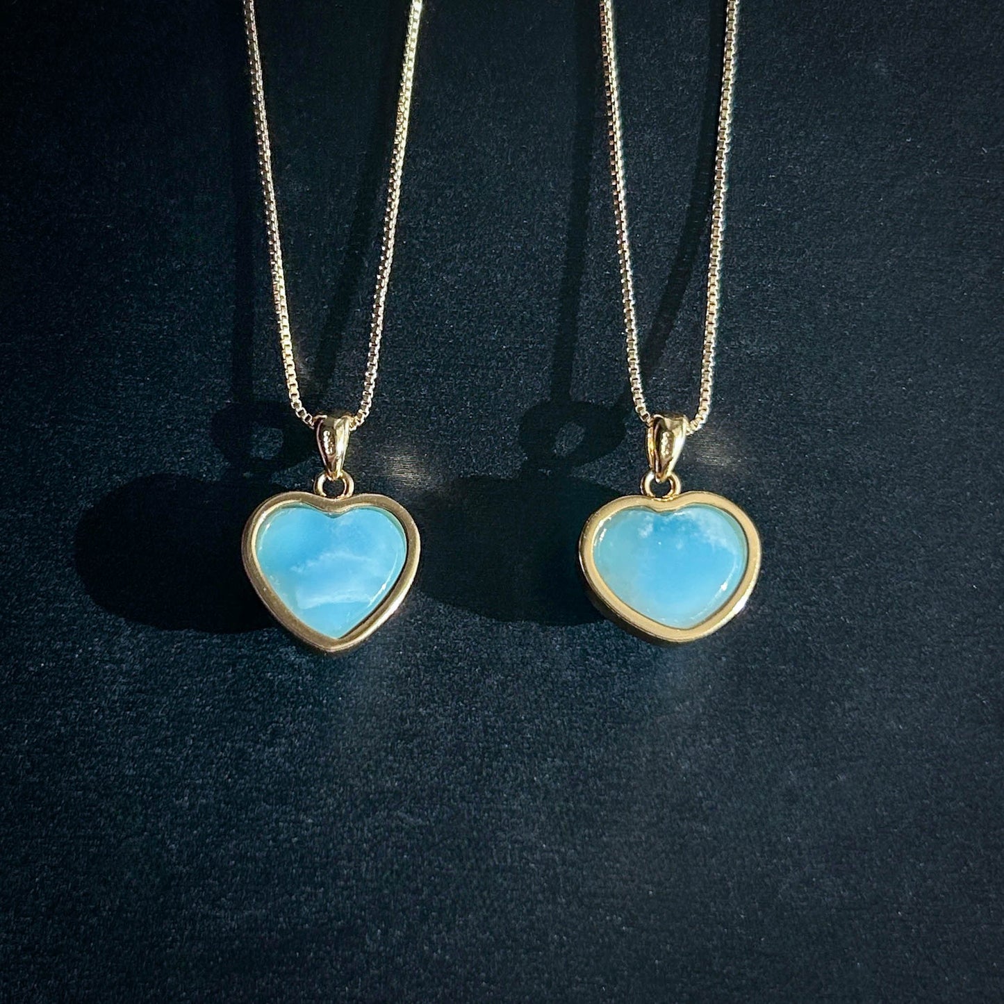 Top Quality Larimar in Heart 18k Gold Plated 925 Silver Pendant