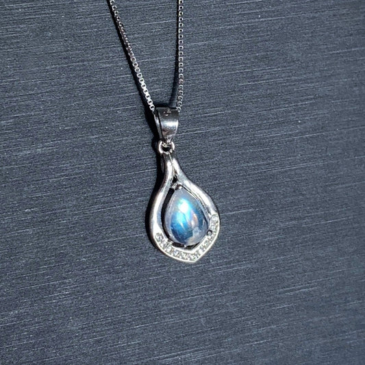 Natural Blue Moonstone Silver Pendant (chain excluded)